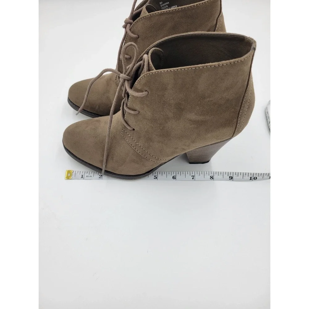 MIA Shawna Ladies Size 8 Brown Lace Up‎ Ankle Boots w/heel Faux Suede Fabric
